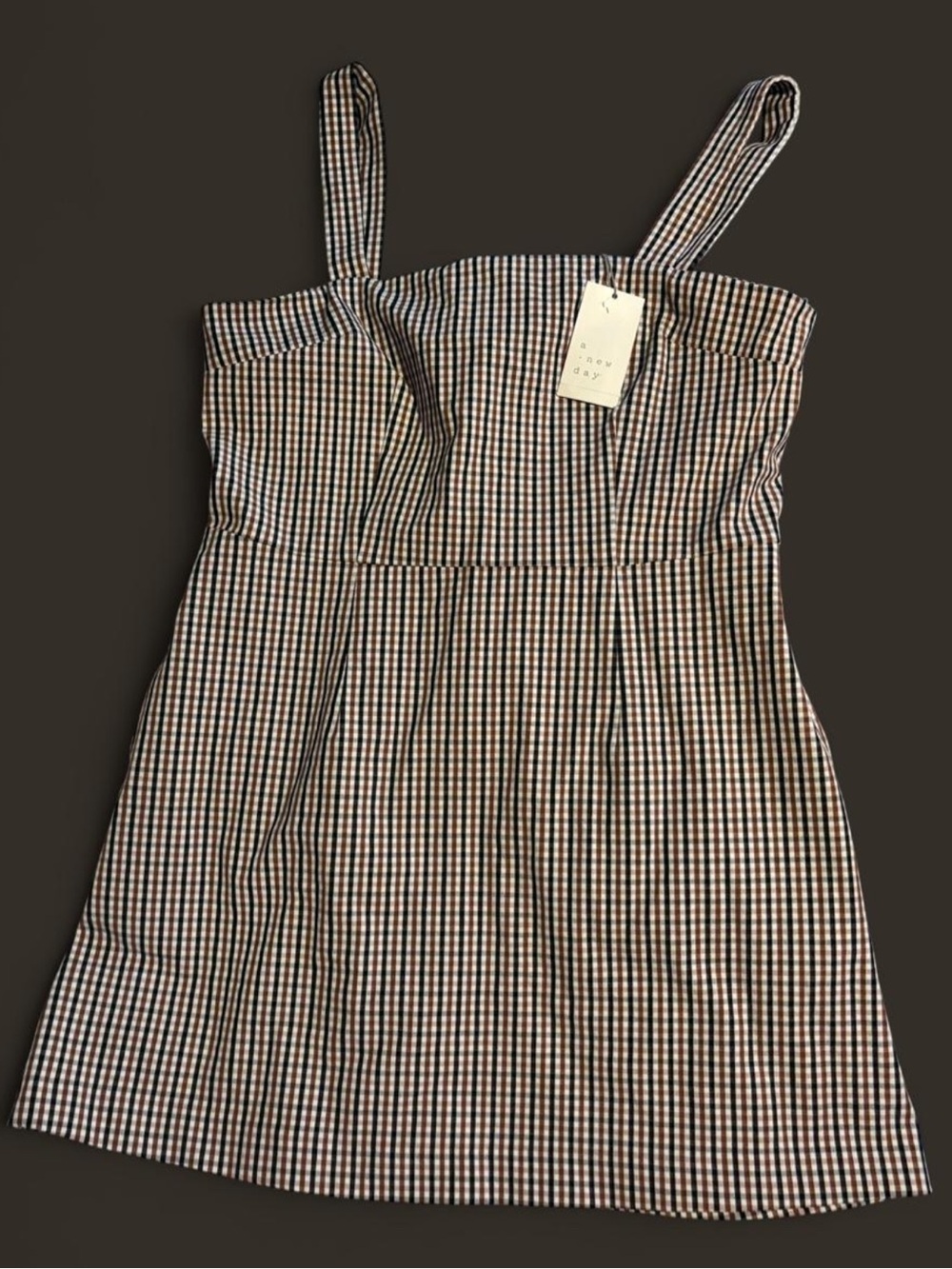 a new day Black, White & Brown Gingham Mini Dress